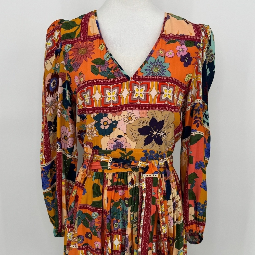 LaRoque Emma Dress Size Medium Coral Cabo Floral Patchwork Boho Mini Retro Mod - Picture 4 of 11